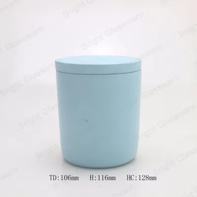 Portacandele in cemento blu cilindrico con coperchio